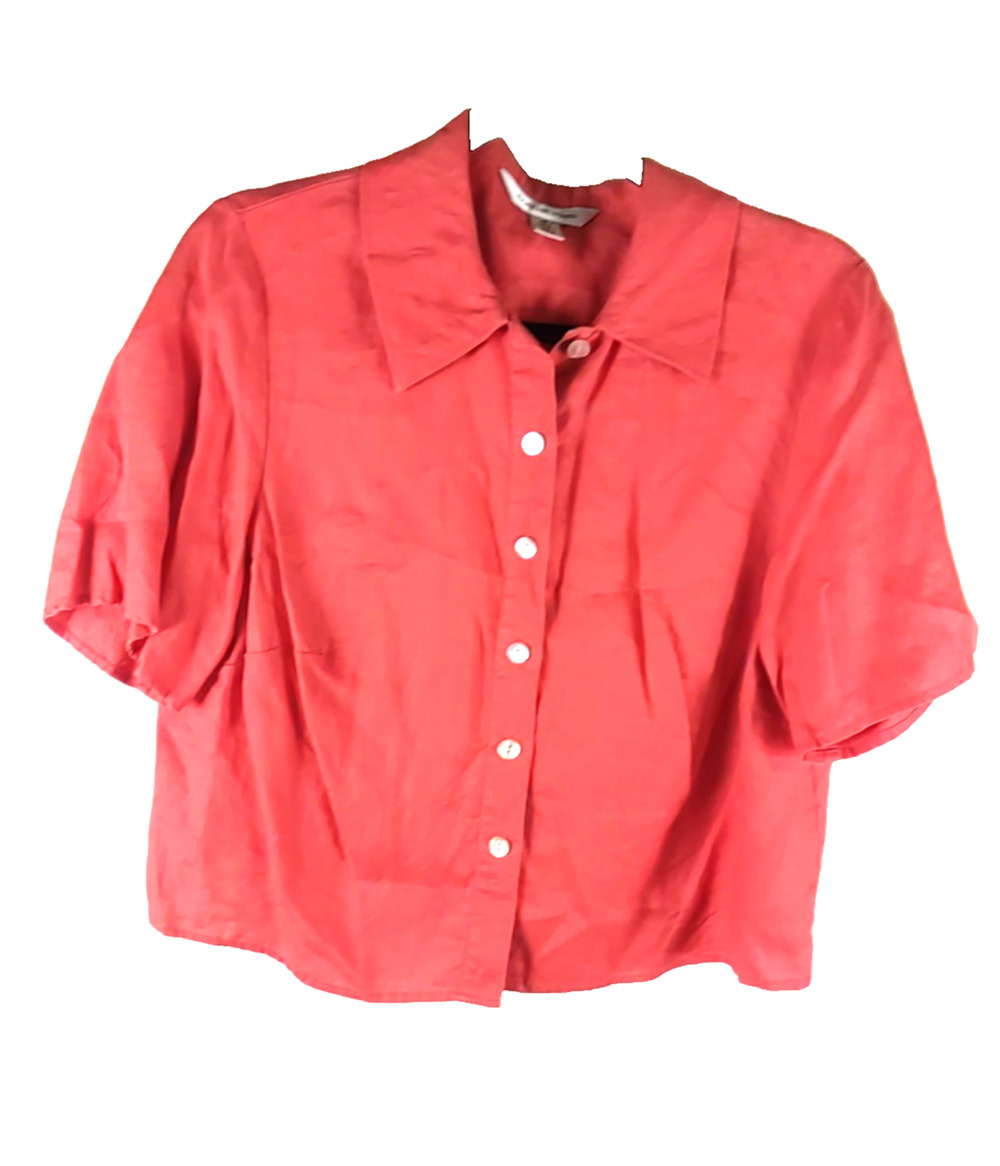 August Max Women's Linen Shirt Size XS Orange Button Up